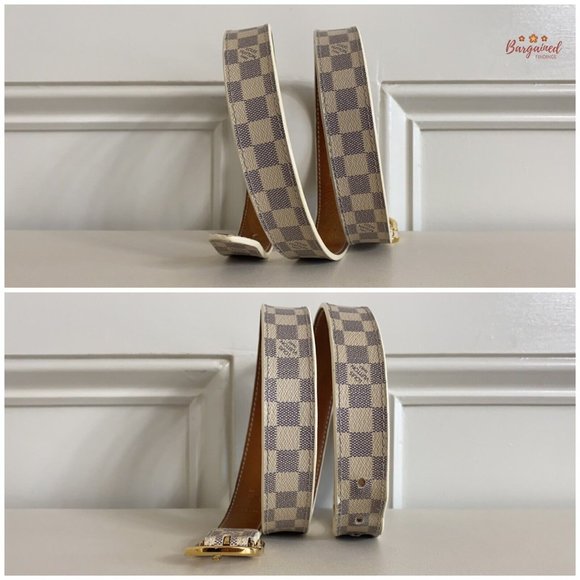 Authentic Louis Vuitton Damier Azur Leather Slim Gold Butterfly Buckle Belt 34 main image 9